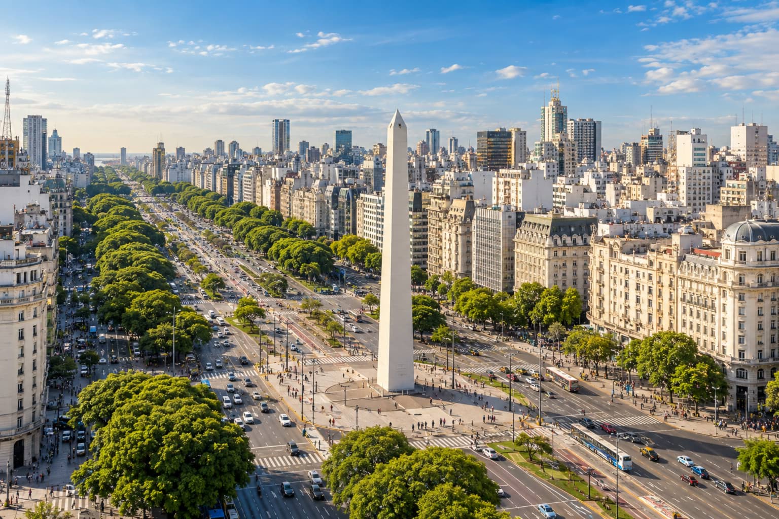 Vista generada de Buenos Aires con el Obelisco y la avenida 9 de Julio